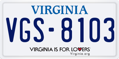 VA license plate VGS8103