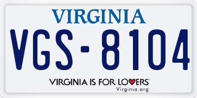 VA license plate VGS8104