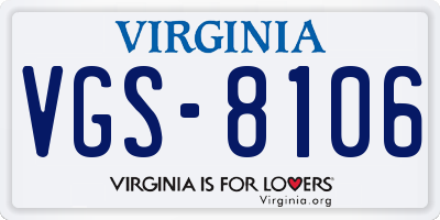 VA license plate VGS8106