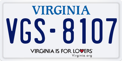 VA license plate VGS8107