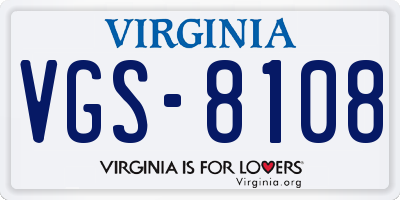 VA license plate VGS8108