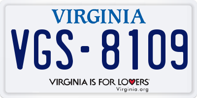 VA license plate VGS8109