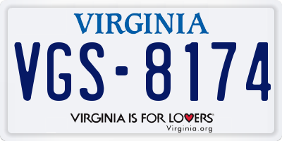VA license plate VGS8174
