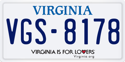 VA license plate VGS8178
