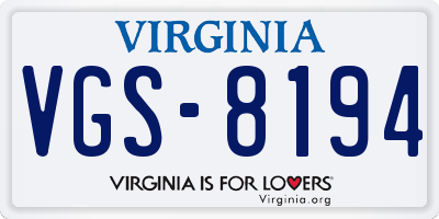 VA license plate VGS8194