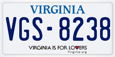 VA license plate VGS8238