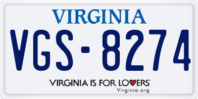 VA license plate VGS8274