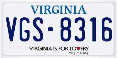 VA license plate VGS8316