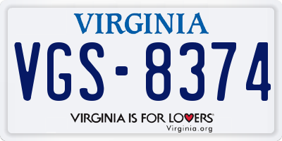 VA license plate VGS8374