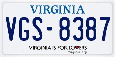 VA license plate VGS8387