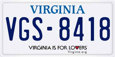 VA license plate VGS8418