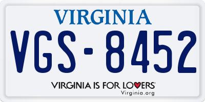VA license plate VGS8452