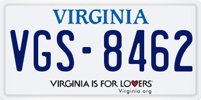 VA license plate VGS8462