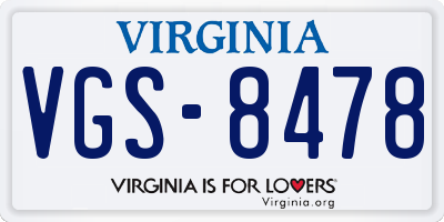 VA license plate VGS8478