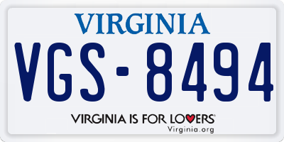 VA license plate VGS8494