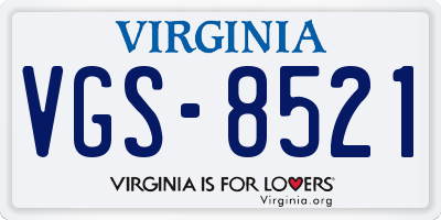 VA license plate VGS8521