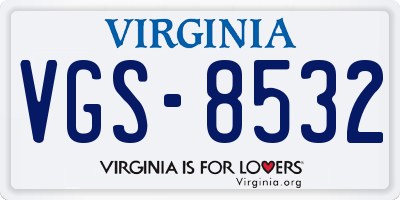 VA license plate VGS8532