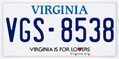 VA license plate VGS8538