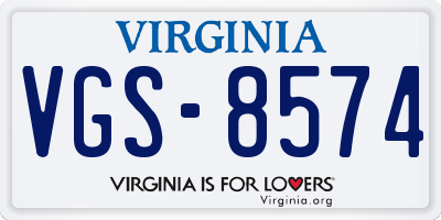 VA license plate VGS8574