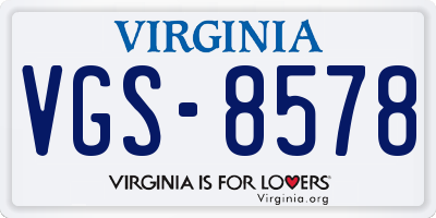 VA license plate VGS8578