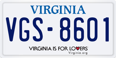 VA license plate VGS8601