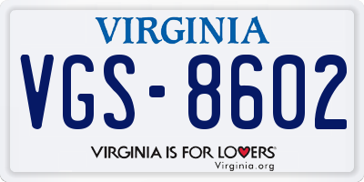 VA license plate VGS8602