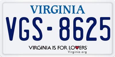 VA license plate VGS8625