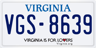 VA license plate VGS8639