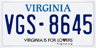 VA license plate VGS8645