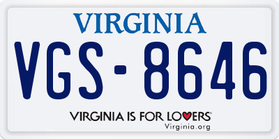 VA license plate VGS8646