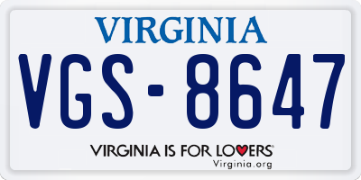 VA license plate VGS8647