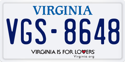 VA license plate VGS8648