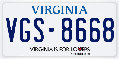 VA license plate VGS8668