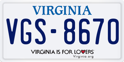VA license plate VGS8670