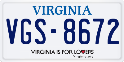 VA license plate VGS8672