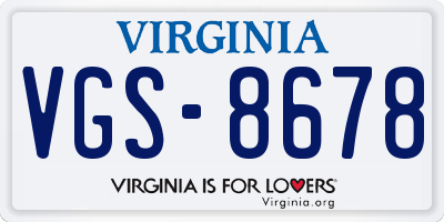 VA license plate VGS8678