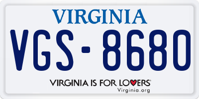 VA license plate VGS8680