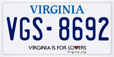VA license plate VGS8692