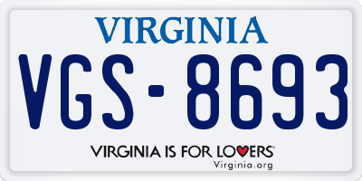 VA license plate VGS8693