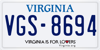 VA license plate VGS8694