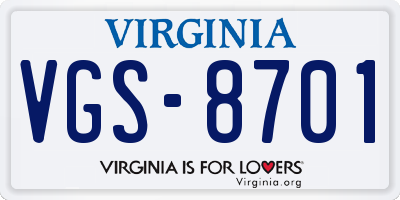 VA license plate VGS8701