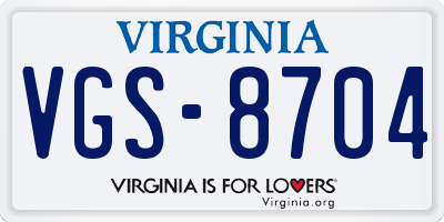 VA license plate VGS8704