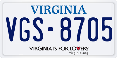 VA license plate VGS8705