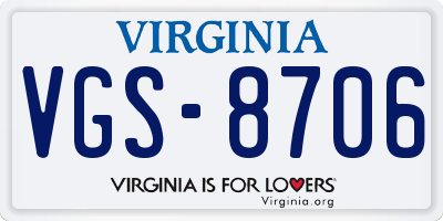 VA license plate VGS8706