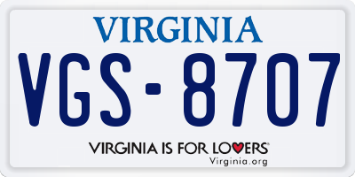 VA license plate VGS8707