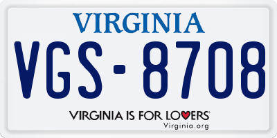 VA license plate VGS8708
