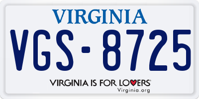 VA license plate VGS8725
