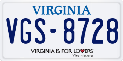 VA license plate VGS8728
