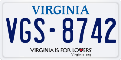 VA license plate VGS8742
