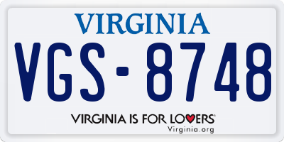 VA license plate VGS8748